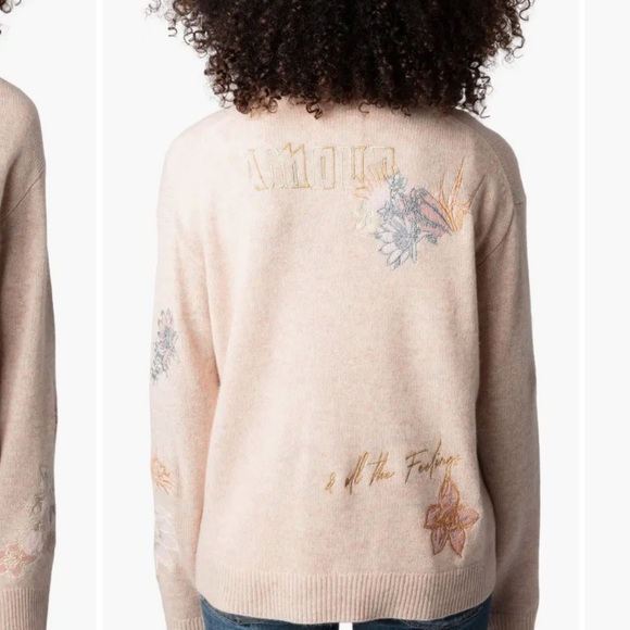 Zadig & Voltaire Markus Concert Embroidered Cashmere Crewneck Sweater size large - Picture 2 of 6